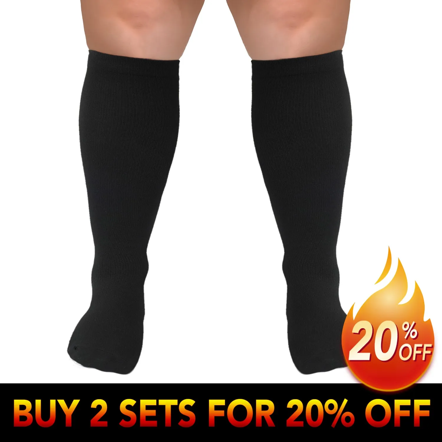 1-Pairs Black Big Calf Compression Socks for Man and Woman (15-20 mmHG）| ACTINPUT