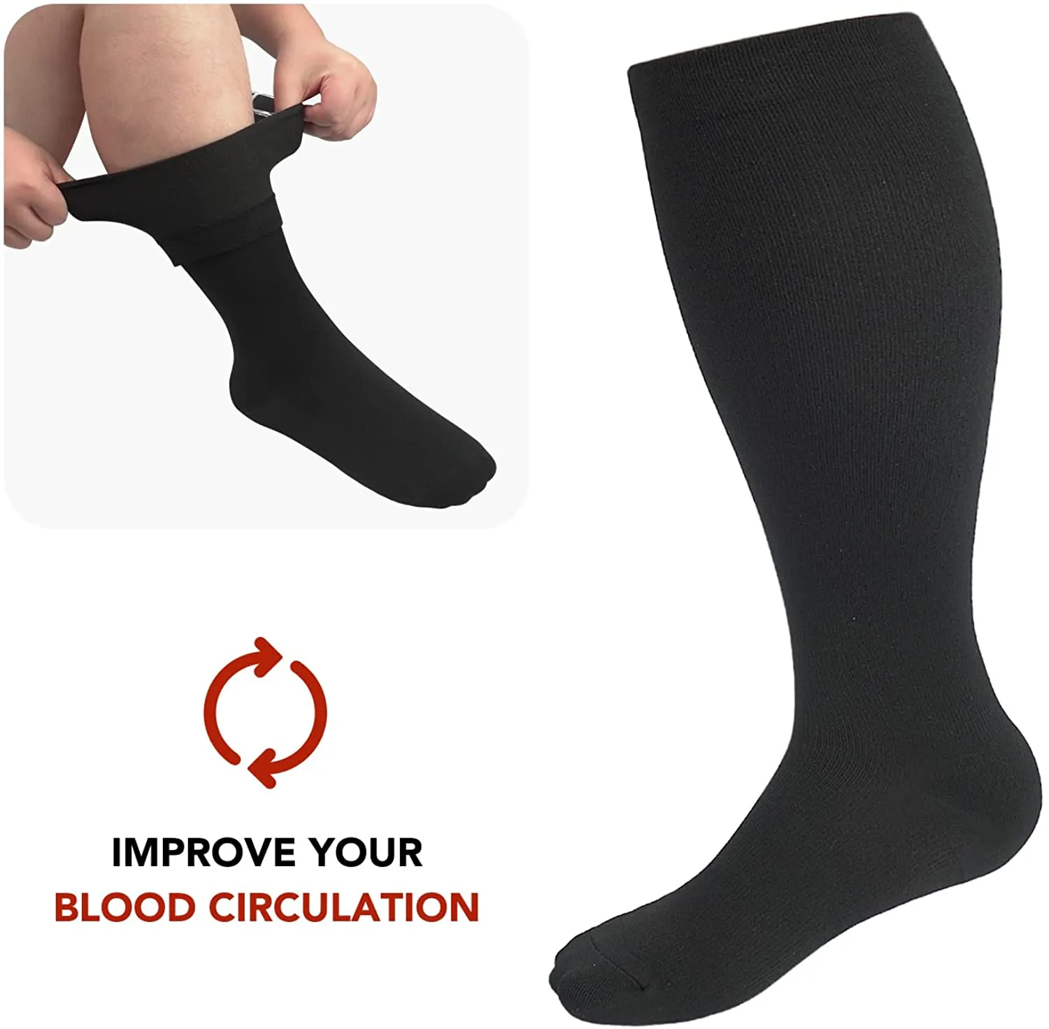 1-Pairs Black Big Calf Compression Socks for Man and Woman (15-20 mmHG）| ACTINPUT