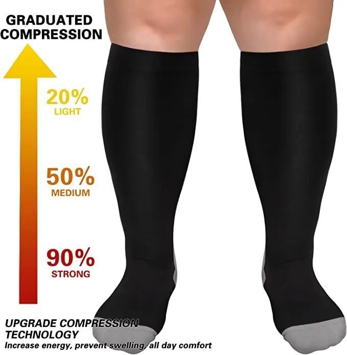 1-Pairs Black-Grey Big Calf Compression Socks for Man and Woman (20-30 mmHG）| ACTINPUT