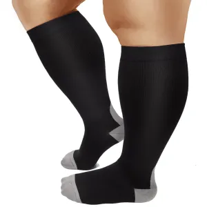 1-Pairs Black-Grey Big Calf Compression Socks for Man and Woman (20-30 mmHG）| ACTINPUT