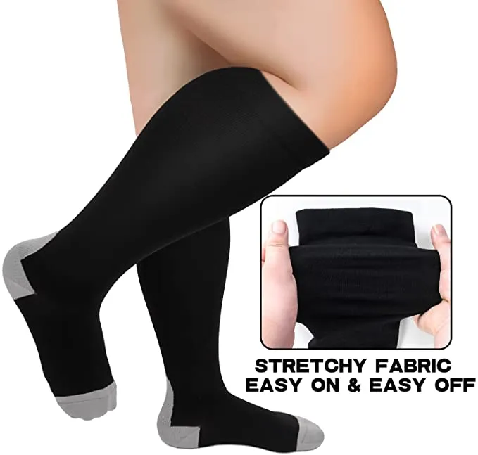 1-Pairs Black-Grey Big Calf Compression Socks for Man and Woman (20-30 mmHG）| ACTINPUT