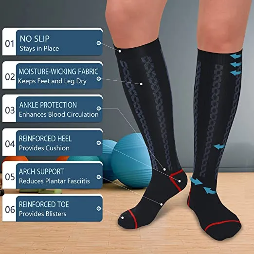 1-Pairs Stripe Black Graduated Compression Socks For Men & Women (30-40mmHG) | Actinput
