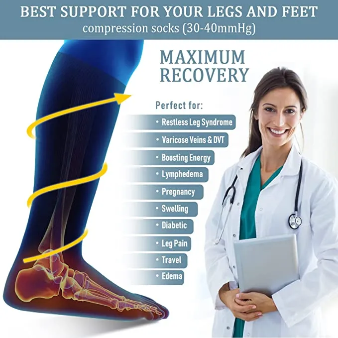 1-Pairs Stripe Black Graduated Compression Socks For Men & Women (30-40mmHG) | Actinput