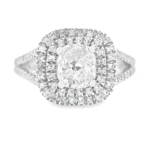 1.65ct Platinum cushion Cut Diamond Halo Engagement Ring
