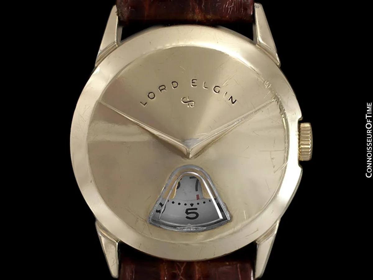 1950's Lord Elgin Direct Read "Chevron" Digital Jump Hour Watch - 14K Gold Filled