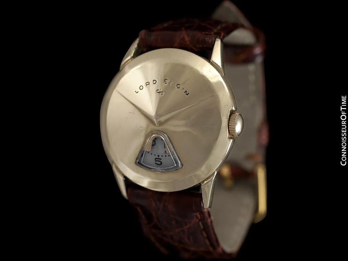 1950's Lord Elgin Direct Read "Chevron" Digital Jump Hour Watch - 14K Gold Filled