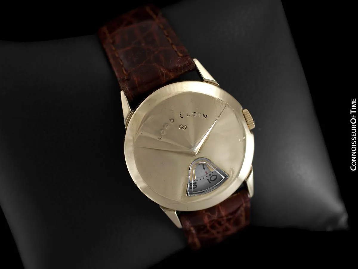 1950's Lord Elgin Direct Read "Chevron" Digital Jump Hour Watch - 14K Gold Filled