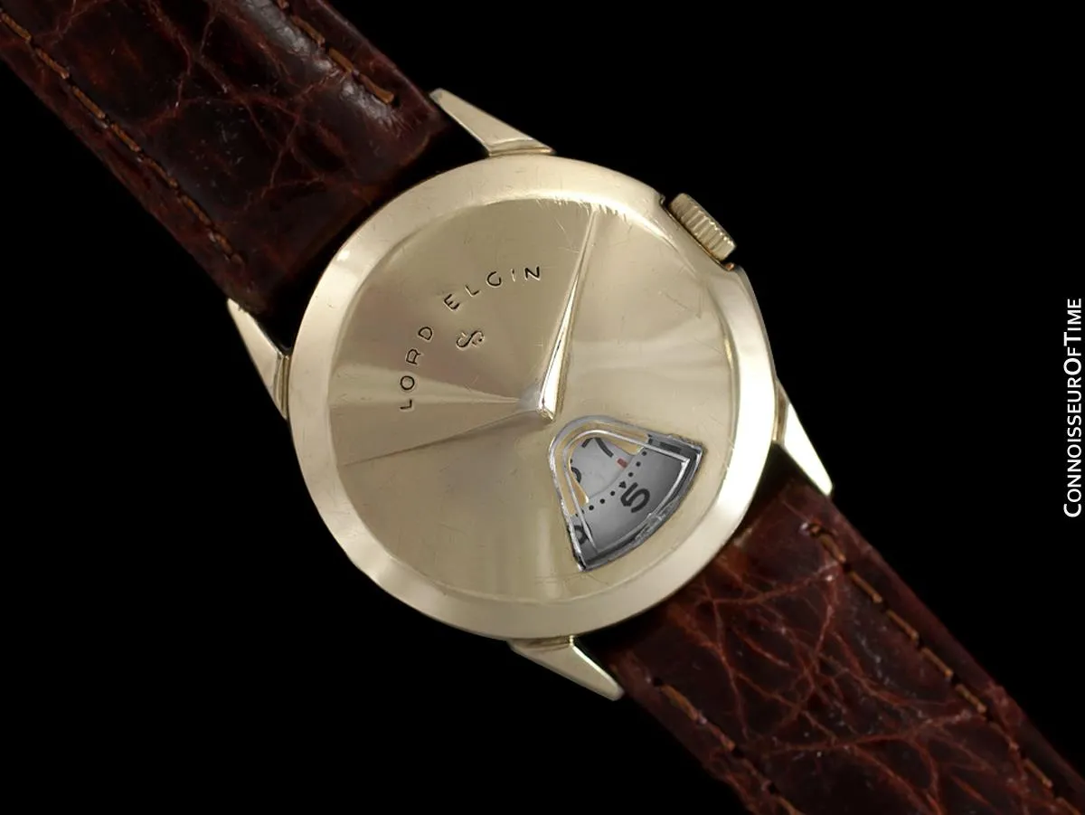 1950's Lord Elgin Direct Read "Chevron" Digital Jump Hour Watch - 14K Gold Filled