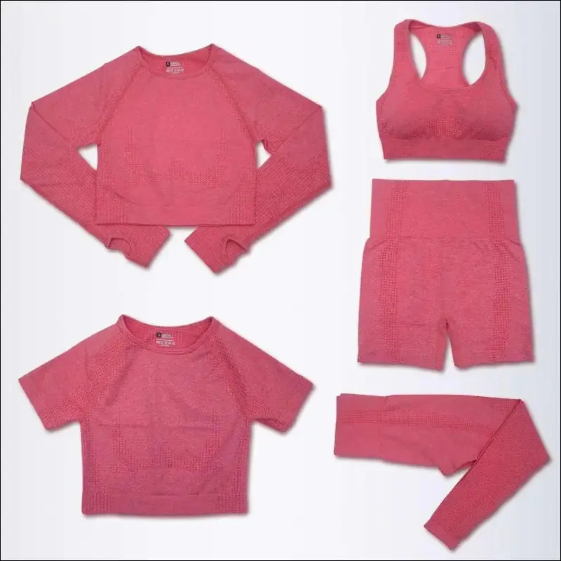 2/3/5pcs seamless yoga set workout sportswear gym clothing fitness long sleeve crop top high waist