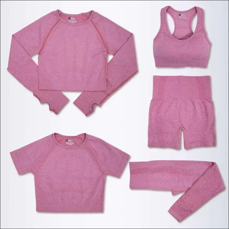2/3/5pcs seamless yoga set workout sportswear gym clothing fitness long sleeve crop top high waist