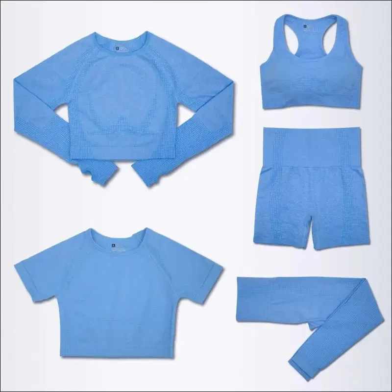 2/3/5pcs seamless yoga set workout sportswear gym clothing fitness long sleeve crop top high waist