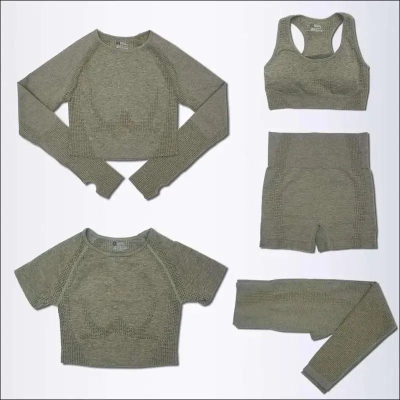 2/3/5pcs seamless yoga set workout sportswear gym clothing fitness long sleeve crop top high waist
