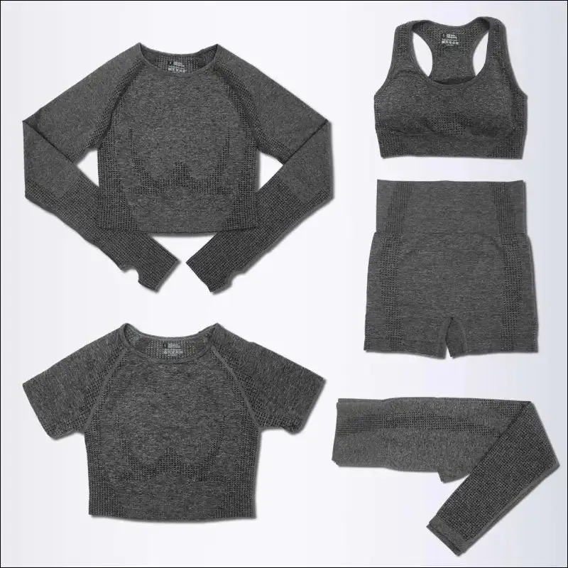 2/3/5pcs seamless yoga set workout sportswear gym clothing fitness long sleeve crop top high waist