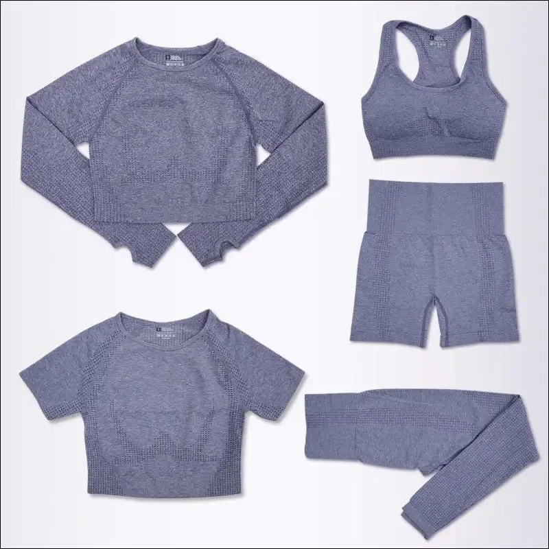 2/3/5pcs seamless yoga set workout sportswear gym clothing fitness long sleeve crop top high waist