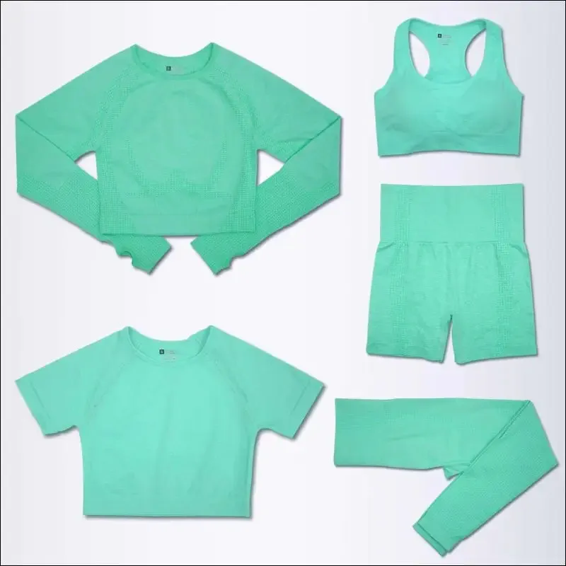 2/3/5pcs seamless yoga set workout sportswear gym clothing fitness long sleeve crop top high waist
