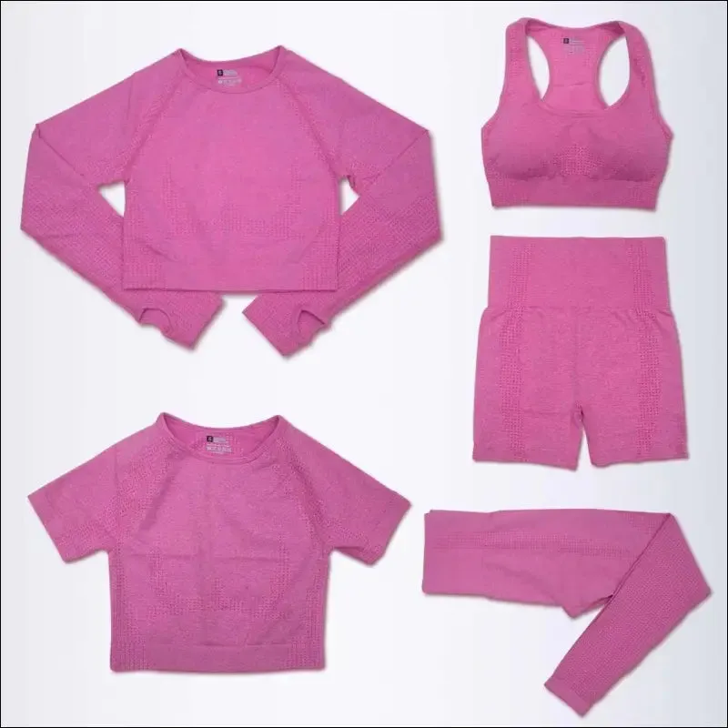 2/3/5pcs seamless yoga set workout sportswear gym clothing fitness long sleeve crop top high waist
