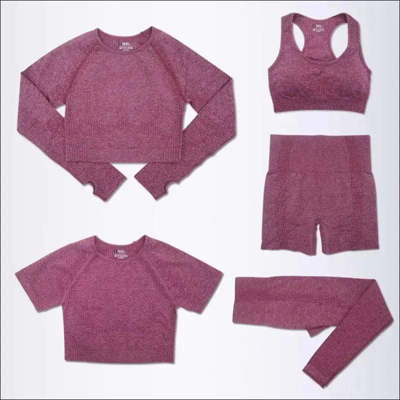 2/3/5pcs seamless yoga set workout sportswear gym clothing fitness long sleeve crop top high waist