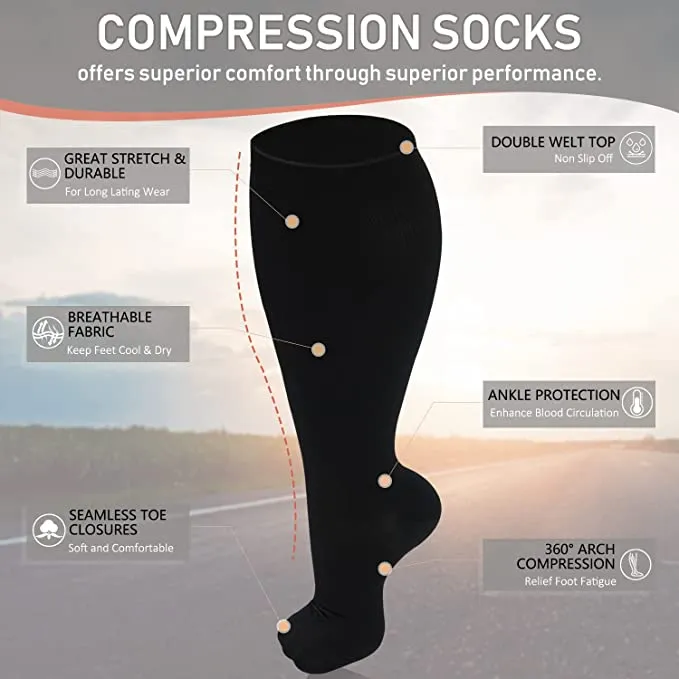 3-Pairs Black Calf Compression Socks for Man and Woman (20-30 mmHG） | ACTINPUT