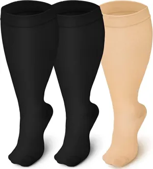 3-Pairs Black/Nude Calf Compression Socks for Man and Woman (20-30 mmHG）| ACTINPUT