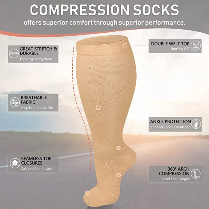 3-Pairs Nude Calf Compression Socks for Man and Woman (20-30 mmHG）| ACTINPUT
