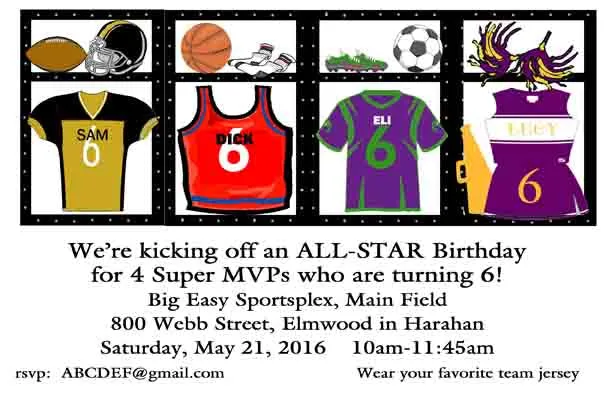 4 LOCKERS MIXED SPORTS CUSTOM INVITATION