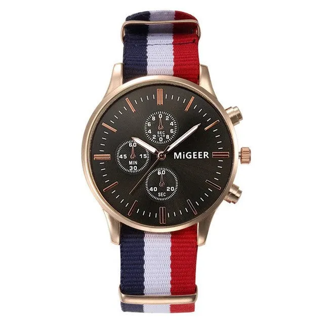 6 Colors Men Nylon Strap Quartz Watch Casual Sport Business Wristwatch Analog Large Round Dial Watches Men Birthday Gift LL@17