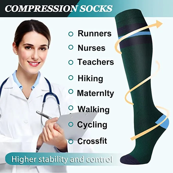 8-Pairs Cool Compression Socks for Man and Woman (20-30 mmHG）| ACTINPUT