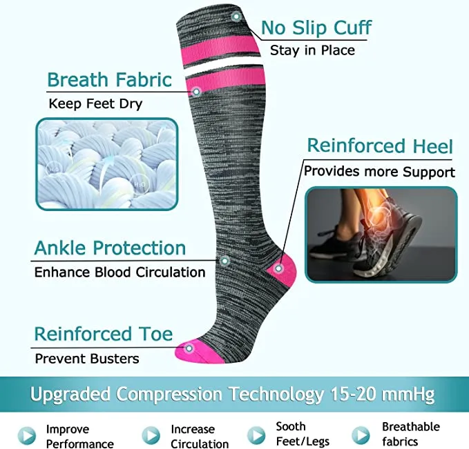 8-Pairs Cool Compression Socks for Man and Woman (20-30 mmHG）| ACTINPUT