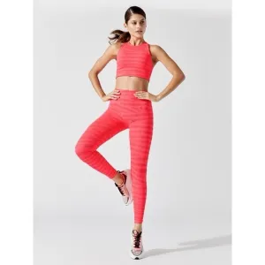 ADAM SELMAN SPORT Racerback Crop Sports Bra Perforated Stripe Watermelon Pink
