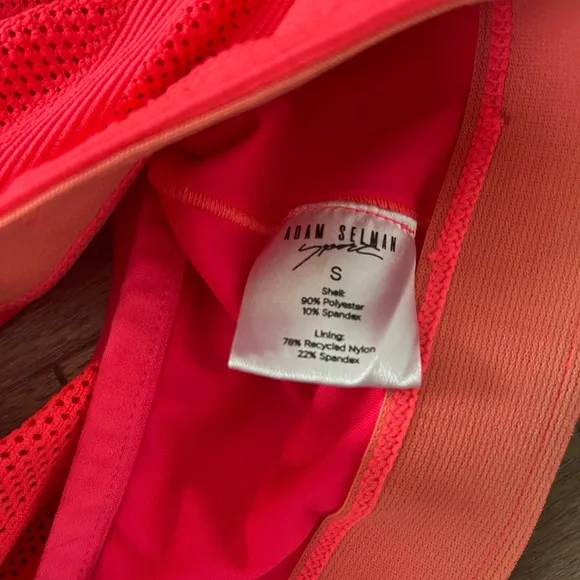 ADAM SELMAN SPORT Racerback Crop Sports Bra Perforated Stripe Watermelon Pink