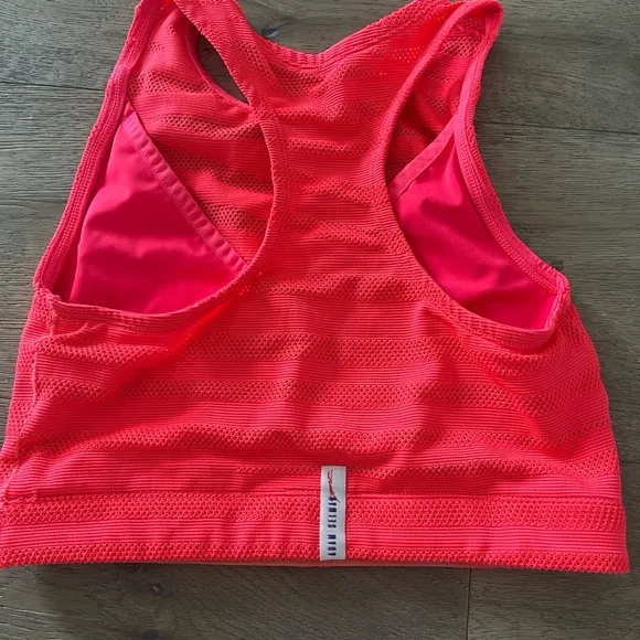 ADAM SELMAN SPORT Racerback Crop Sports Bra Perforated Stripe Watermelon Pink