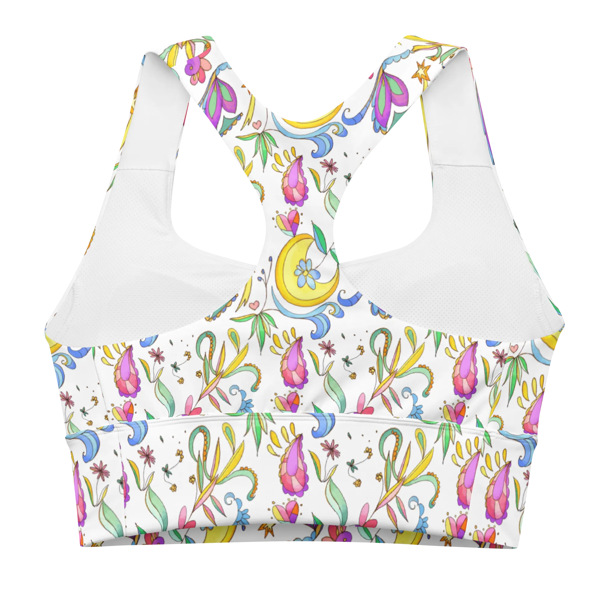 African Elephant Longline Sports Bra (Background Print-White)