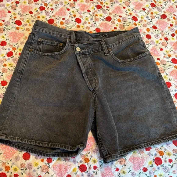 AGOLDE Criss Cross Upsized Denim Shorts Photogram Black
