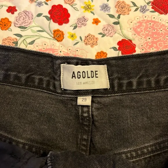 AGOLDE Criss Cross Upsized Denim Shorts Photogram Black