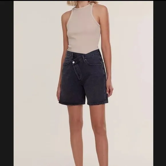 AGOLDE Criss Cross Upsized Denim Shorts Photogram Black