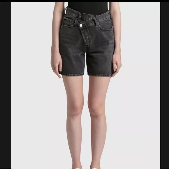AGOLDE Criss Cross Upsized Denim Shorts Photogram Black
