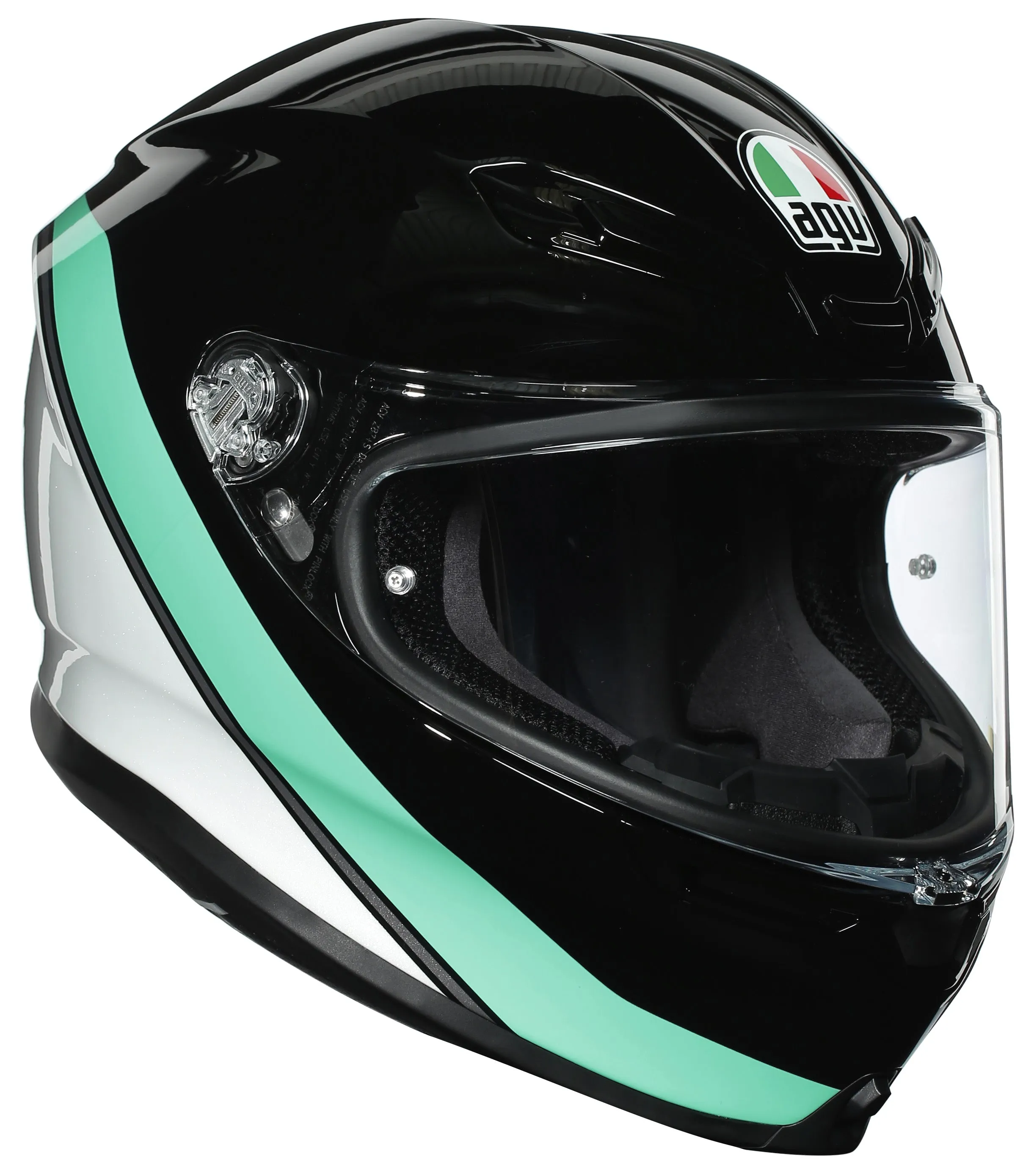 AGV K-6 Full-Face Motorcycle Helmet - Minimal Black/Pearl White/Aqua