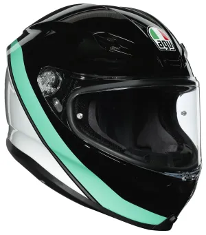 AGV K-6 Full-Face Motorcycle Helmet - Minimal Black/Pearl White/Aqua
