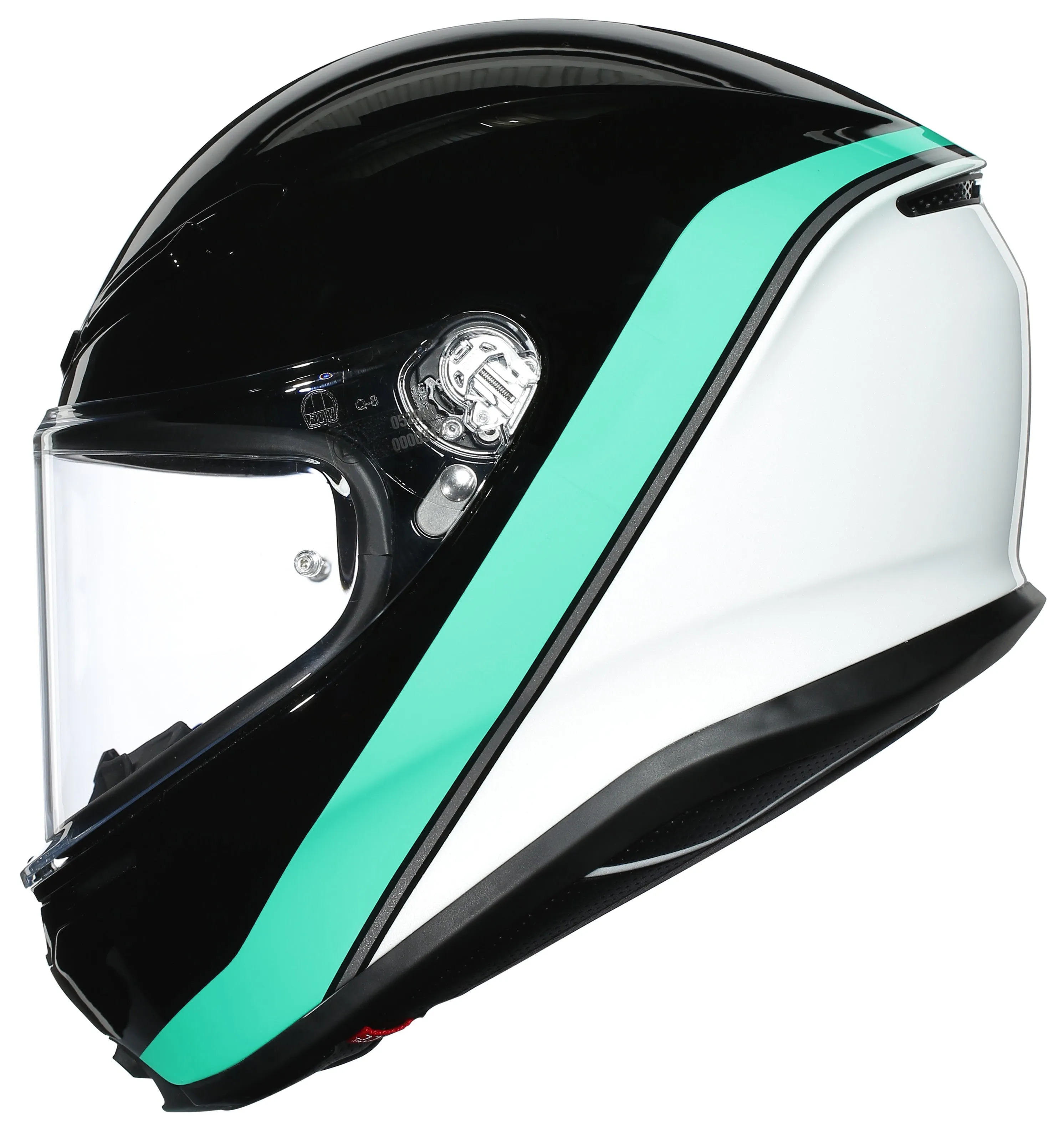 AGV K-6 Full-Face Motorcycle Helmet - Minimal Black/Pearl White/Aqua
