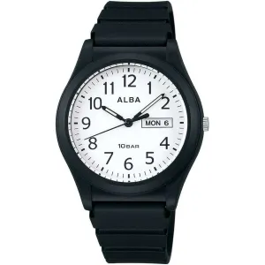 ALBA SPORTS ANALOG BLACK RUBBER STRAP WHITE DIAL MEN WATCH AQPJ410