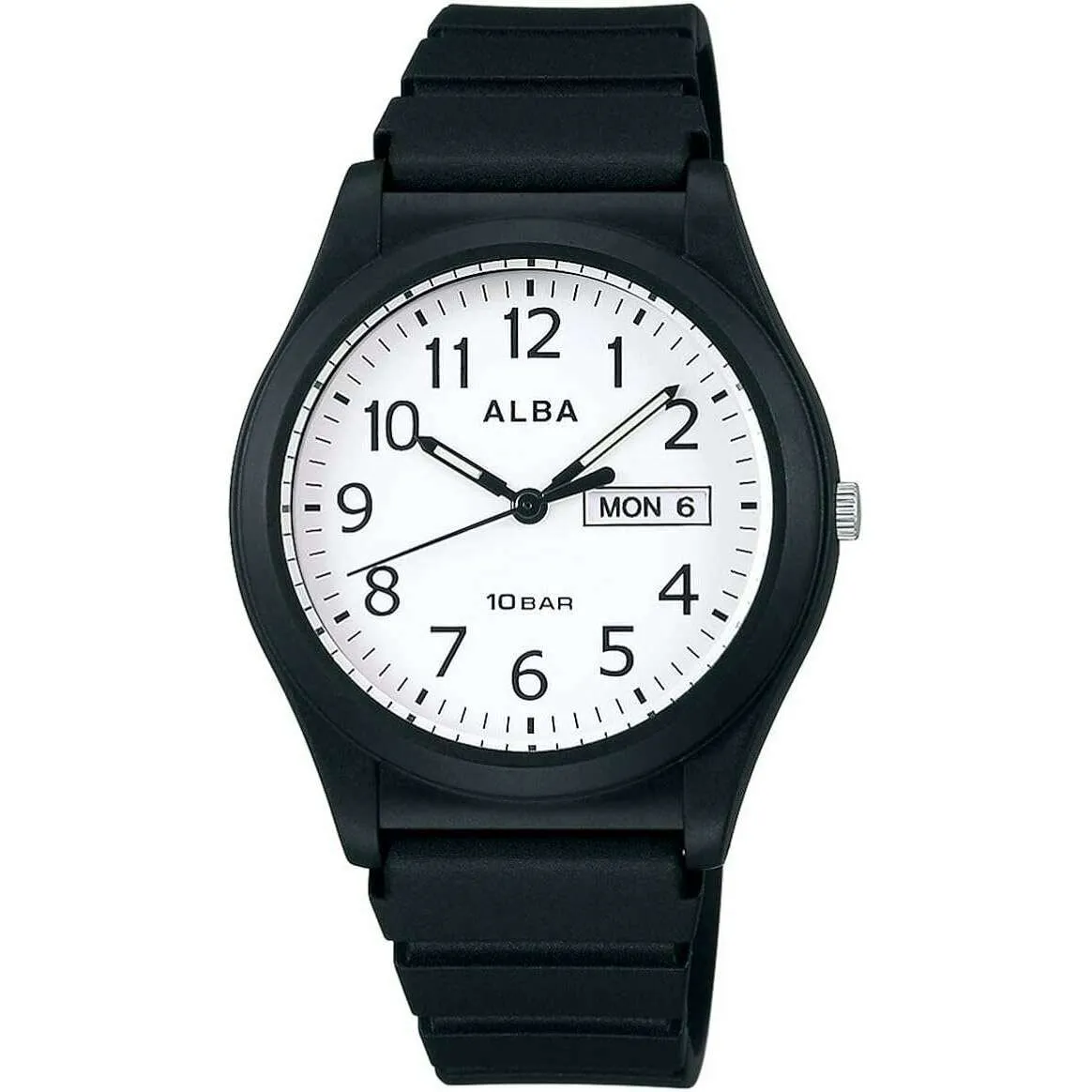 ALBA SPORTS ANALOG BLACK RUBBER STRAP WHITE DIAL MEN WATCH AQPJ410