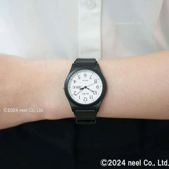 ALBA SPORTS ANALOG BLACK RUBBER STRAP WHITE DIAL MEN WATCH AQPJ410