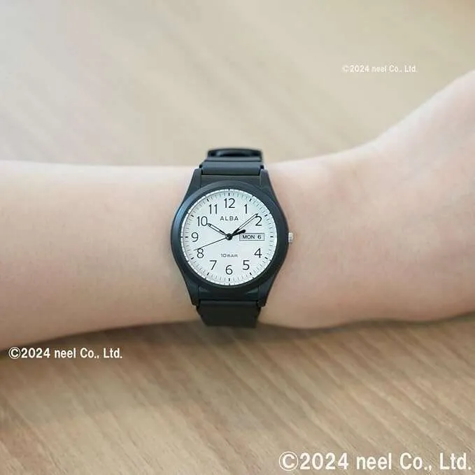 ALBA SPORTS ANALOG BLACK RUBBER STRAP WHITE DIAL MEN WATCH AQPJ410