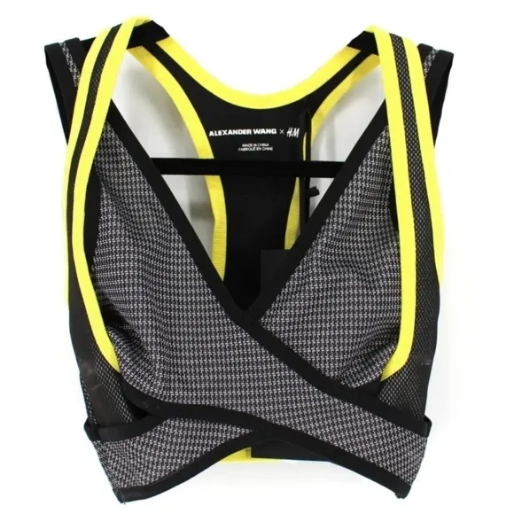 Alexander Wang X H&amp;M Racerback Scuba Bra Sport Top Black Yellow SZ 38/ US 8