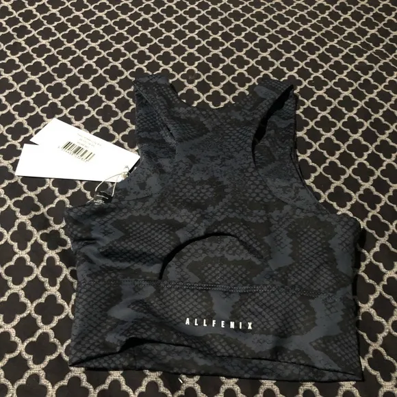 AllFenix Sports Bra XS Racerback Cut Out Back Blue Black Snake Skin Print Womens