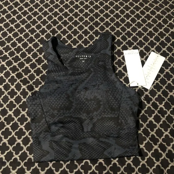 AllFenix Sports Bra XS Racerback Cut Out Back Blue Black Snake Skin Print Womens