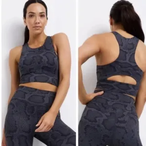 AllFenix Sports Bra XS Racerback Cut Out Back Blue Black Snake Skin Print Womens