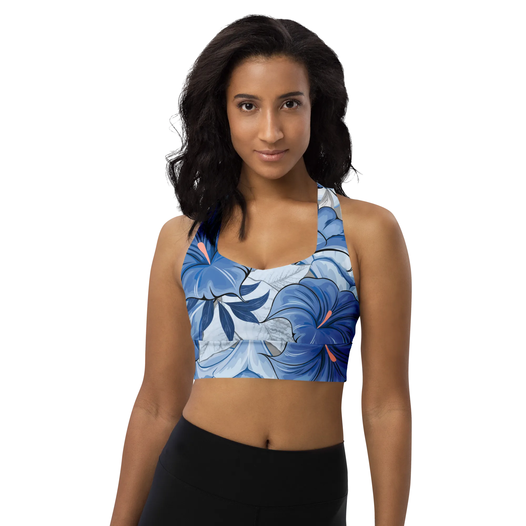 Angels Trumpet (Blue) Longline Sports Bra