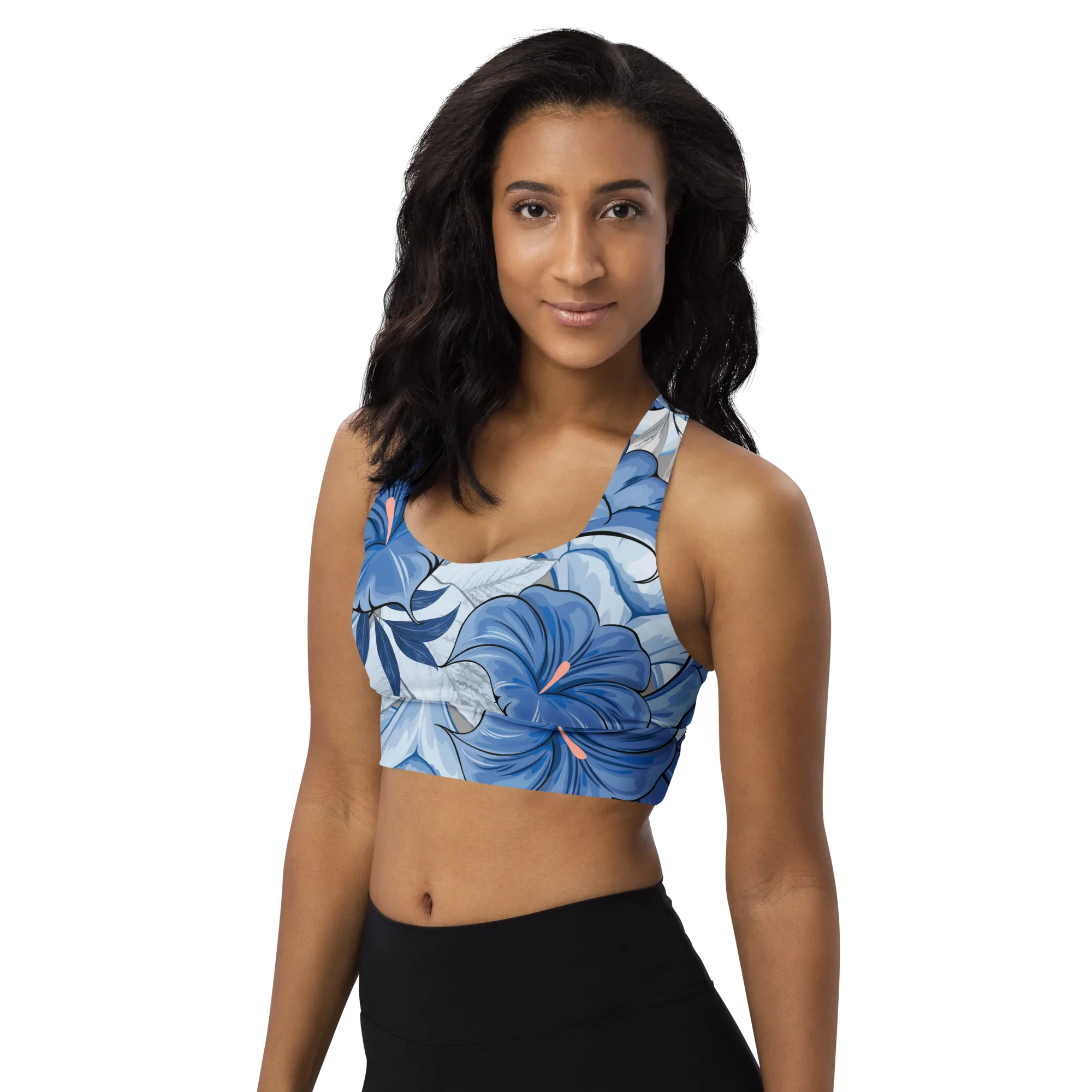 Angels Trumpet (Blue) Longline Sports Bra
