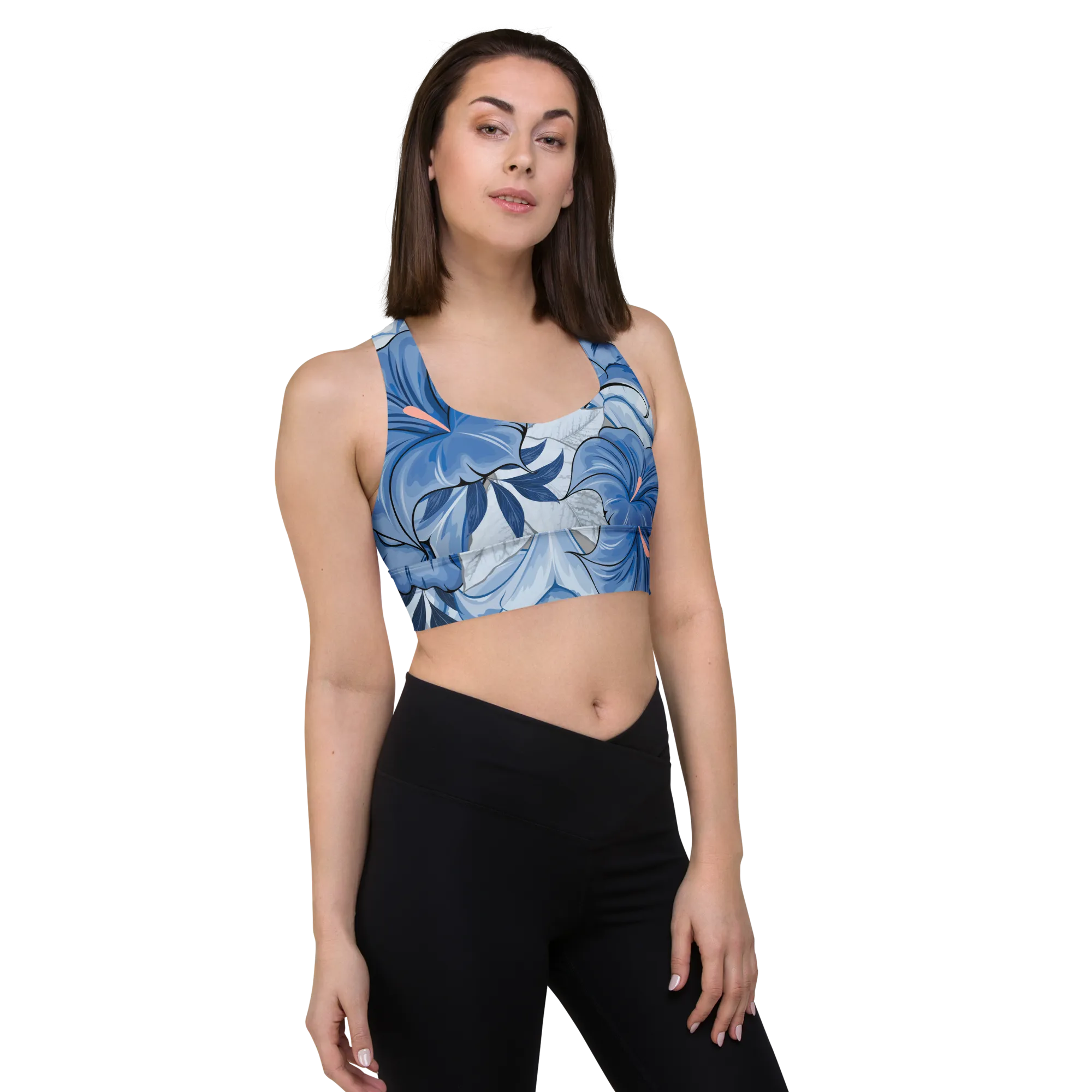 Angels Trumpet (Blue) Longline Sports Bra